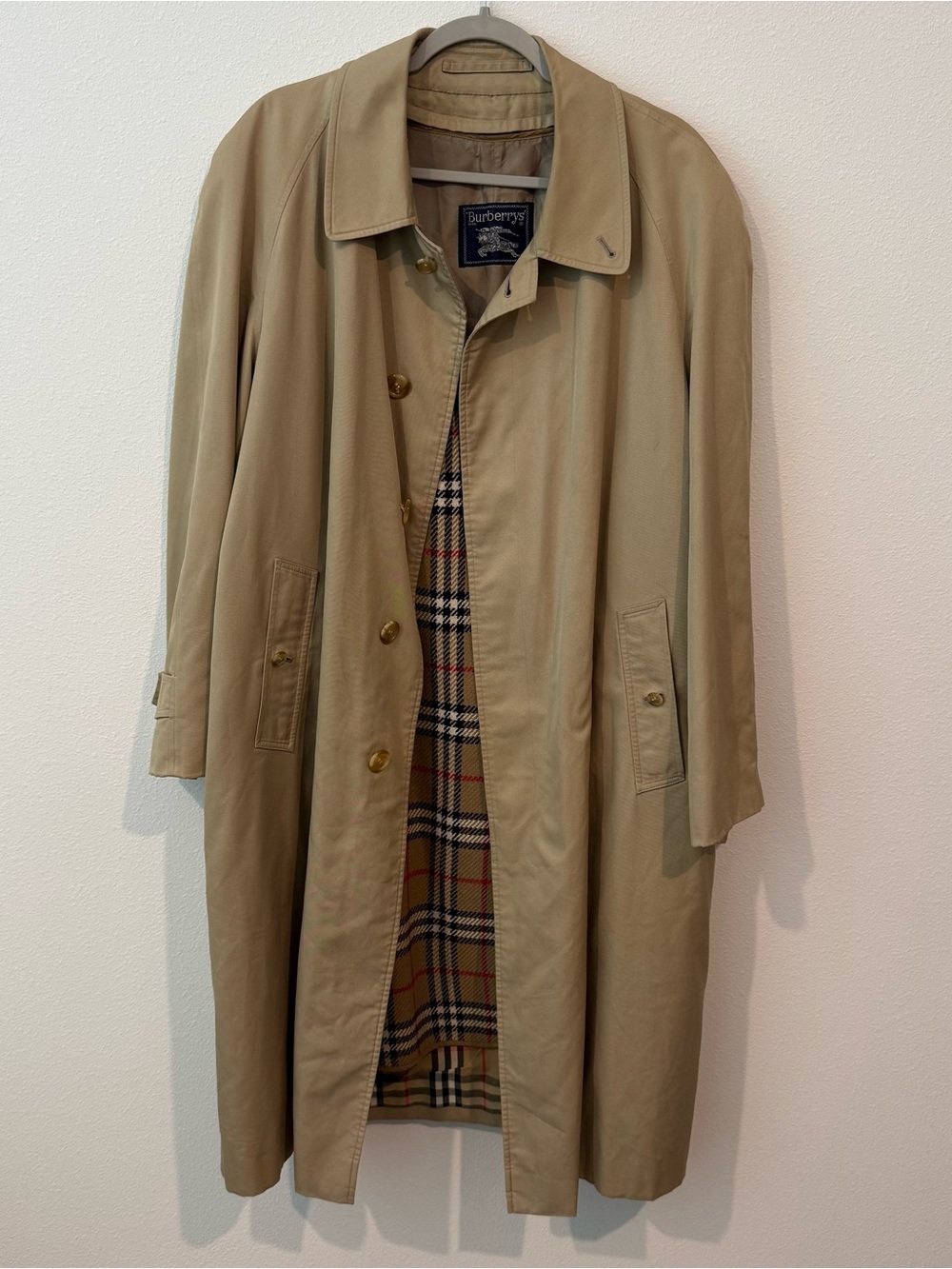 🔥Vintage 80s Burberrys London Trench Coat 46R Nova Check Removable Wool Liner